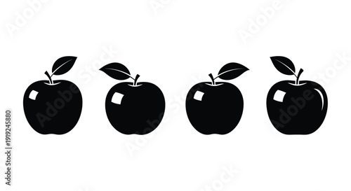 Four black apples arranged in a row a simple silhouette
