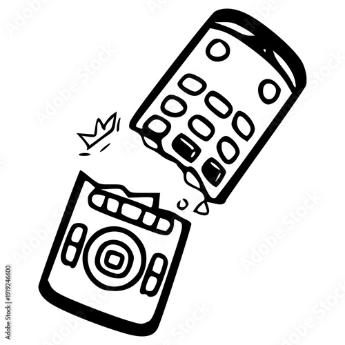 doodle broken TV remote illustration hand drawn outline vector