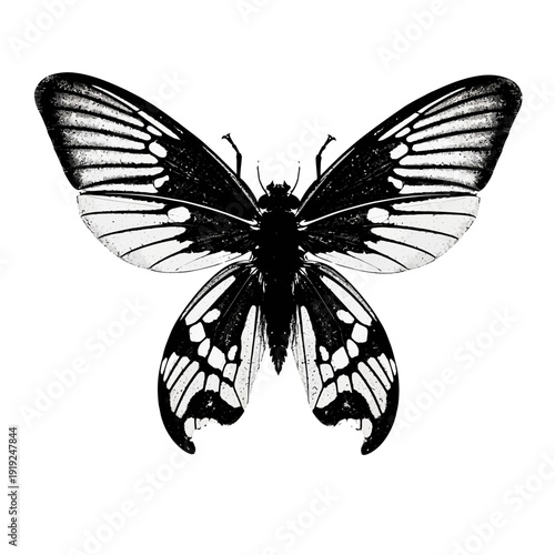 Elegant Black and White Butterfly Isolated on White Background.