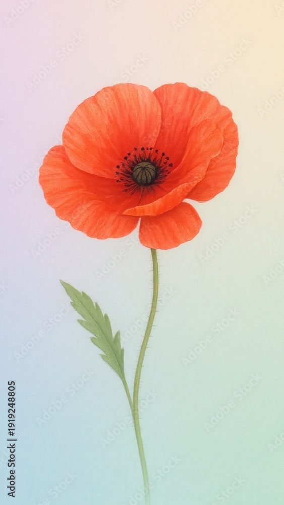 Fototapeta premium Vibrant poppy on pastel gradient mobile wallpaper