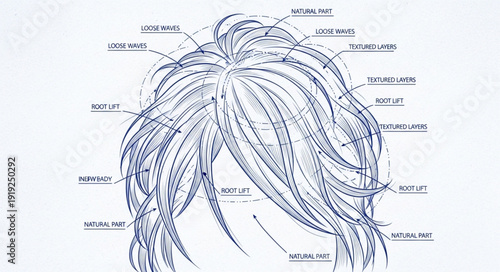 Detailed diagram of human hair anatomy and follicles.