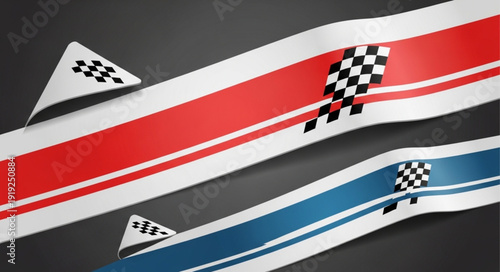 Two racing lanes with checkered flags and finish line markers.