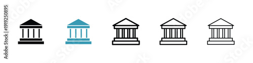 Bank building icon in line art style on white background for graphic and web design.