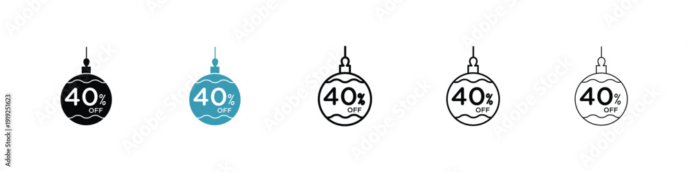 Obraz premium Christmas ball with0 off discount icon in line art style on white background for graphic and web design.