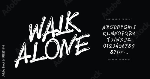 Walk Alone display alphabet. Great for experimental posters, movie titles, and creative events. Custom composed alphabet.
