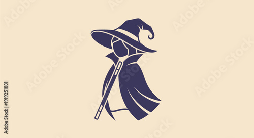 Wizard silhouette on cream background