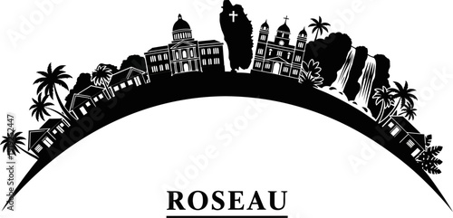 Wallpaper Mural Silhouette of Roseau city skyline with palm trees and buildings   Torontodigital.ca