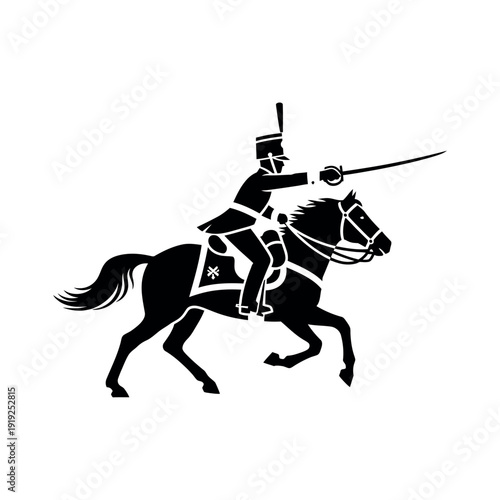 Silhouette of a cavalry soldier on horseback with a sword 1.