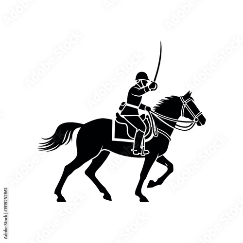 Silhouette of a cavalry soldier on horseback with a sword 2.