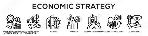 Line - Economic Strategy web banner icon vector illustration concept for business with icon of Economy Management, Investment, Capital, Growth, Revenue Performance, Forecast Analitycs,.