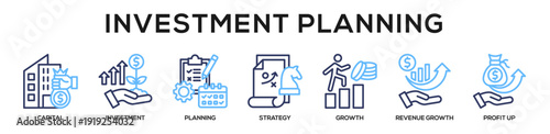 Linecolor - Investment Planning web banner icon vector illustration concept for business with icon of Capital, Investment, Planning, Strategy, Growth, Revenue Growth, Profit.