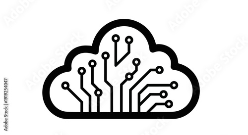 Cloud computing circuit board icon representing digital technology and data storage.