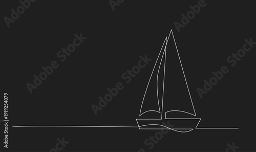 Minimalist Single Continuous Line Sailboat Illustration on Black Background