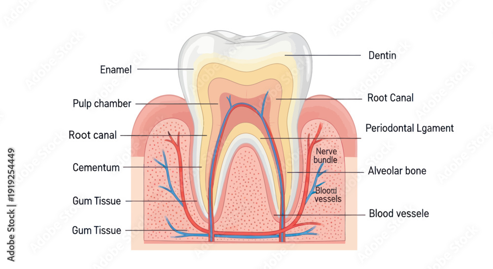 Εκτύπωση καμβά Detailed Cross Section of a Human Tooth Anatomy.