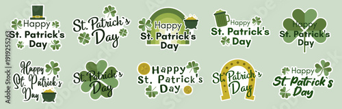 Cute St. Patrick’s Day Digital Stickers Bundle, Shamrock and Gold