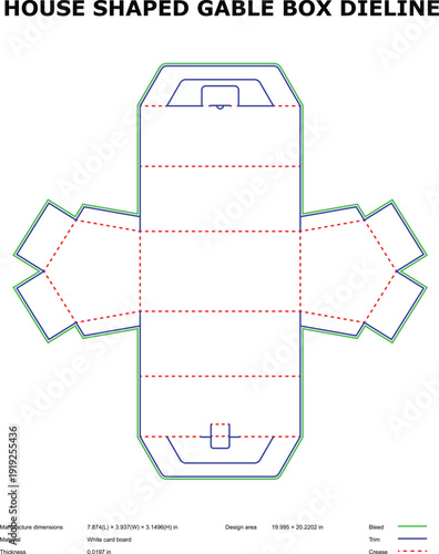 Canvas Print A technical diagram of a house shaped gable box die line with dimensions
