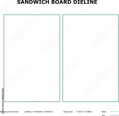 A sandwich board die line template with two rectangular sections on a white background