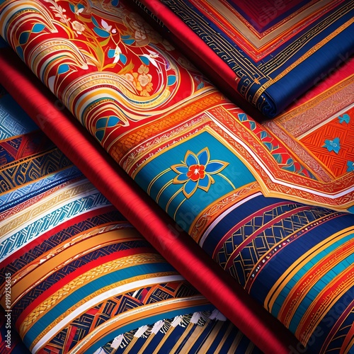 Vibrant Patterns of Colorful Textiles in Rich Fabric Designs