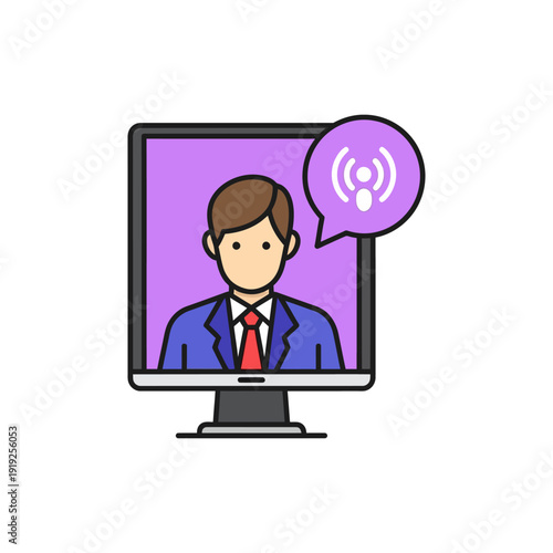 Professional man on video call speaking into microphone icon