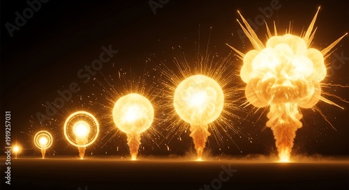 Glowing light bulbs exploding in sequence