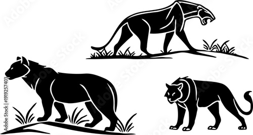 Big Cat Silhouettes Set – Lion, Panther and Leopard Wild Animal Vector Illustration