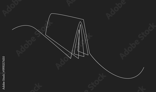 Minimalist Continuous Line Drawing of a Camping Tent on Wavy Hills