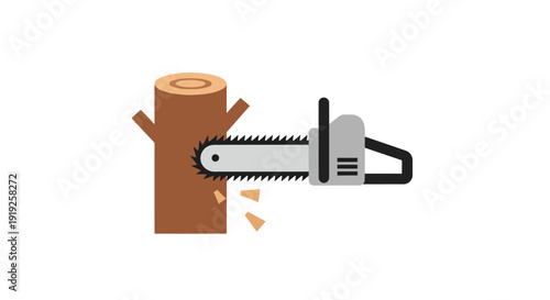 Chainsaw Cutting Tree Trunk.