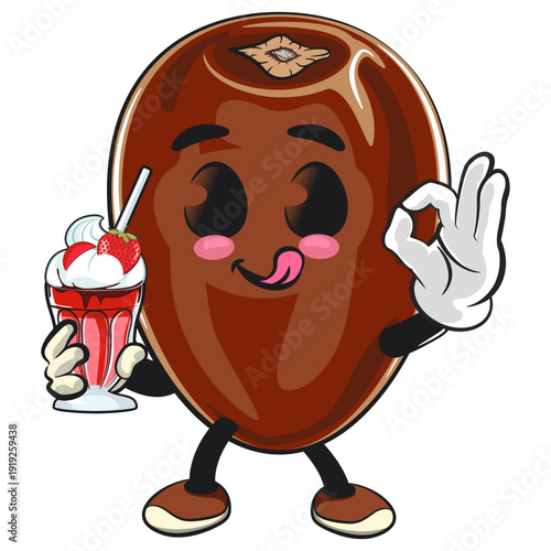 cute dates fruit mascot character brought a milk shake, isolated vector illustration, work of hand drawn