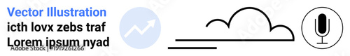Cloud storage, data management, digital transformation, audio recording, communication, analytics. Abstract cloud, microphone symbol rising graph icon. Cloud storage and data management