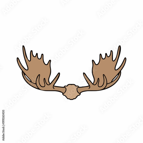 Illustration of Large Brown Antlers on a White Background with Black Outline Simple Drawing