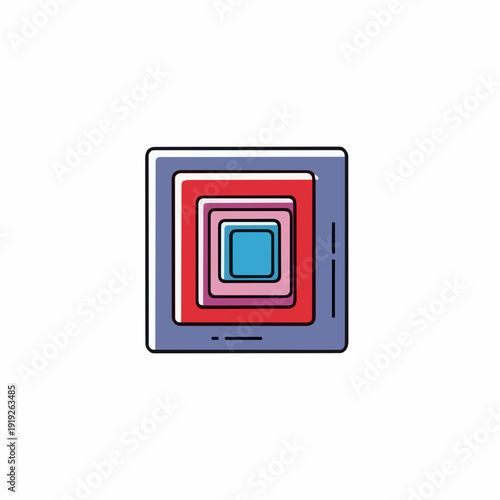 Concentric Squares Abstract Geometric Design In Blue Pink Red And Purple Hues With Clean Lines On White Background