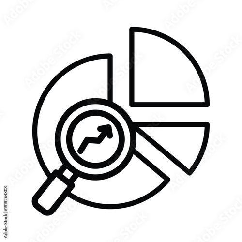 Pie chart analysis with trending line icon, suitable for business presentations, financial reports, data analysis articles, market research infographics, and statistical concepts.