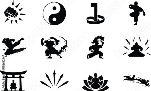 Martial Arts Icon Set Combat Vector Karate Taekwondo Fighter Icon Pack