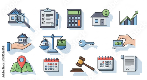 Real Estate Icons Set Financial Investment Property Search.