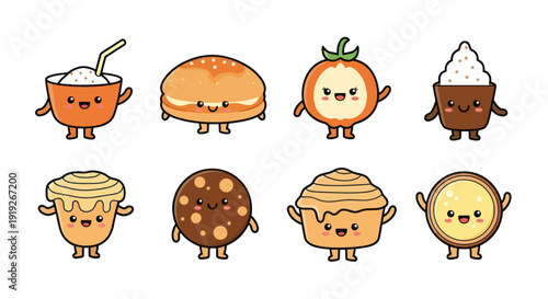 Cartoon food characters on white background