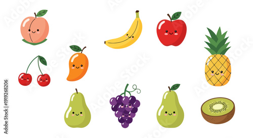 Cartoon fruits illustration set