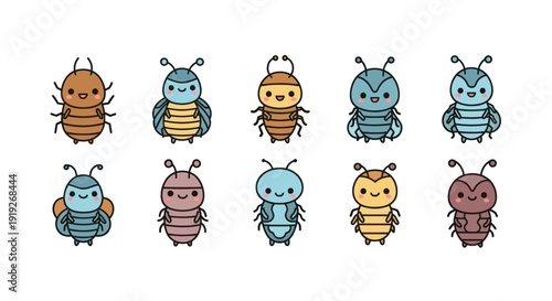 Cartoon insects set on white background