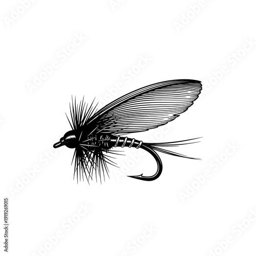 Vintage Fly Fishing Lure Illustration - Black and White