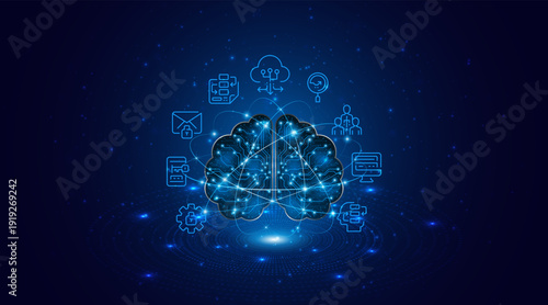 The concept of brain circuit technology. A circuit board of an artificial electronic neural network. Future digital learning.