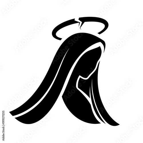 Stylized Silhouette of Virgin Mary with Halo, Religious Iconography
