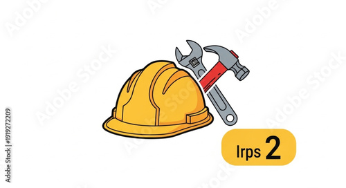 Yellow hard hat with hammer and wrench tools.