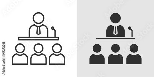 Conference Icon representing business meetings, corporate events, seminars, team discussions, and large scale professional gatherings.