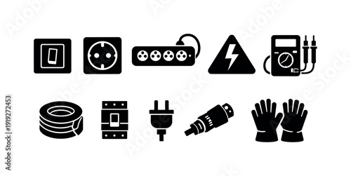 Construction and tools outline icon set. Equipment, safety, building outline collection.