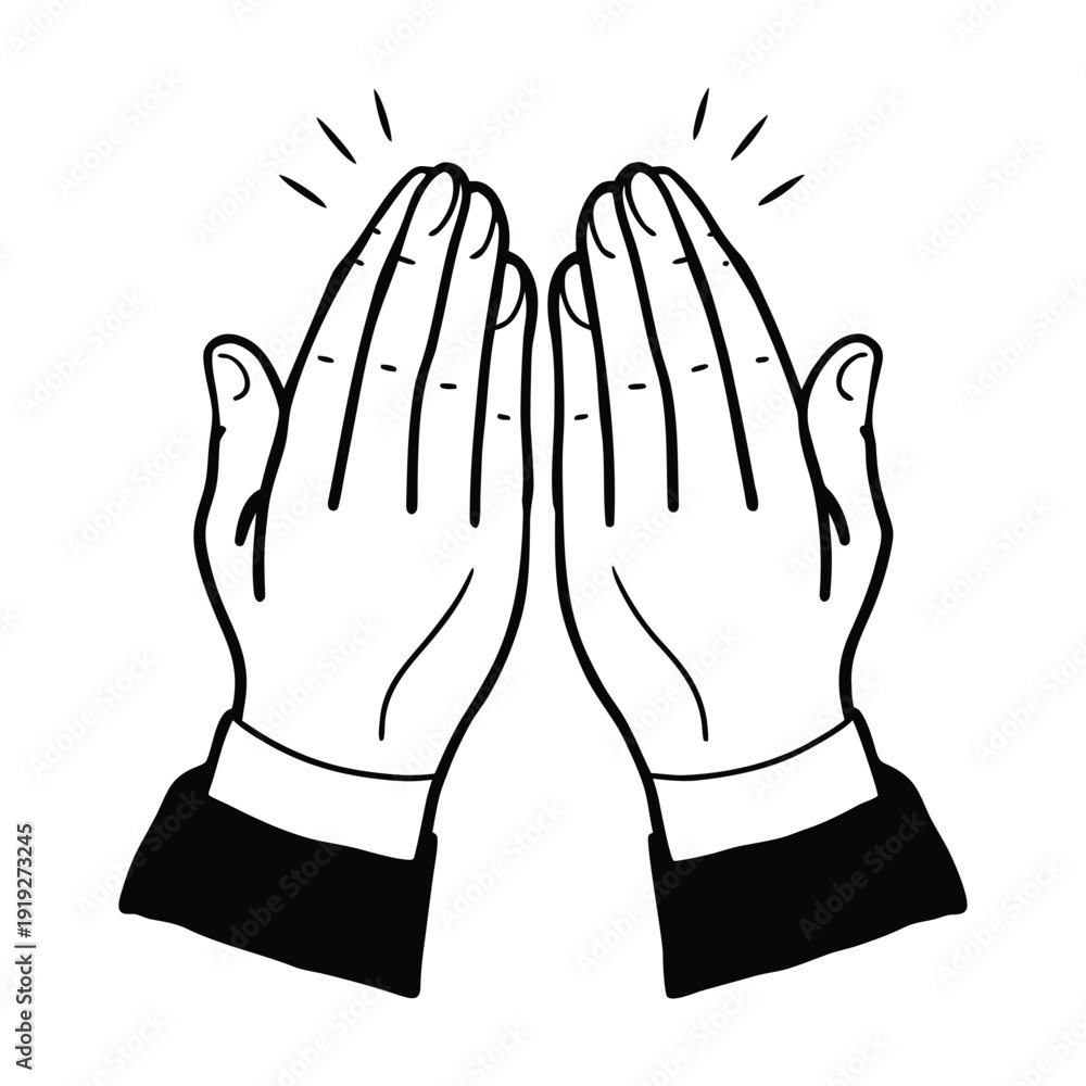 Obraz premium Illustration of Two Praying Hands with Sparkles in Minimal Line Art Style Representing Faith, Hope, and Spirituality