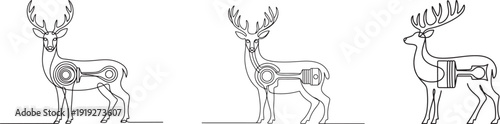 Three deer with internal combustion engine parts animal