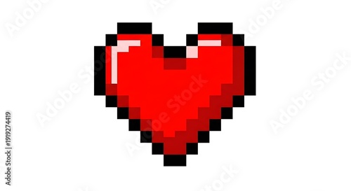 Vibrant red pixel heart on white background