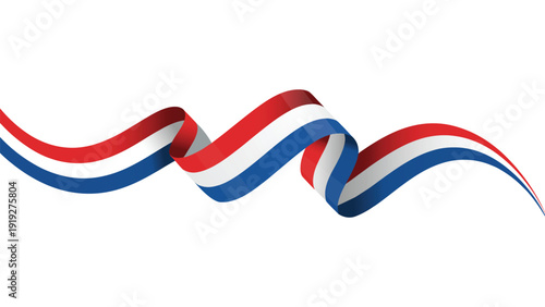Netherlands national flag flowing ribbon wave illustration with red white and blue tricolor isolated on white background patriotic banner design