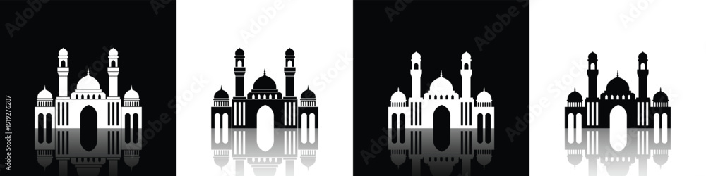 Fototapeta premium Majestic Mosque Silhouette Icon with Water Reflection Effect