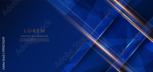 Abstract luxury golden lines diagonal overlapping on dark blue background. Template premium award design.