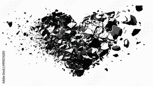 Black Destroyed Heart Rubble Shape on White Background Vector 1